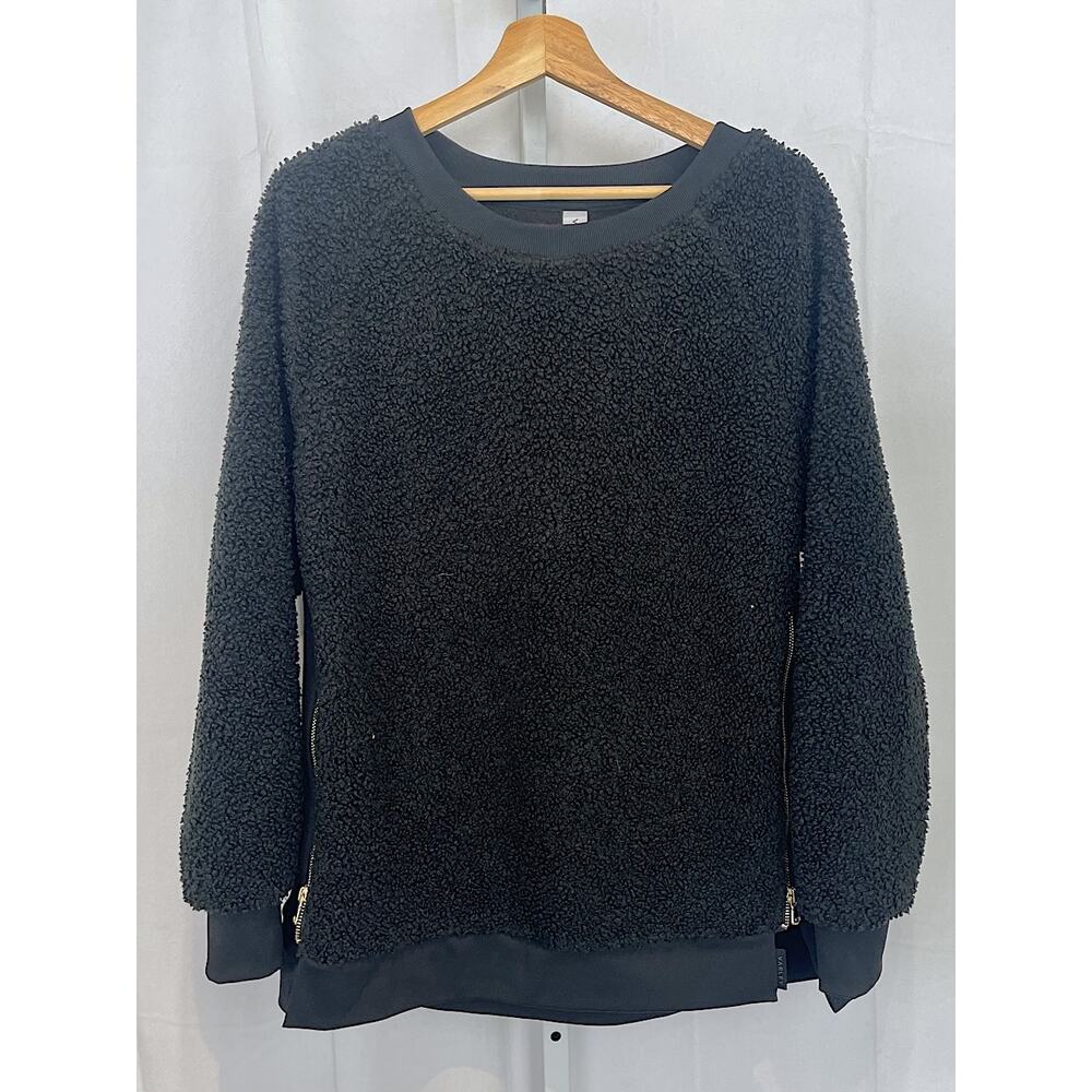 VARLEY Oakden Fleece Side Zip Pullover Sweatshirt Sherpa Textured Black Size M